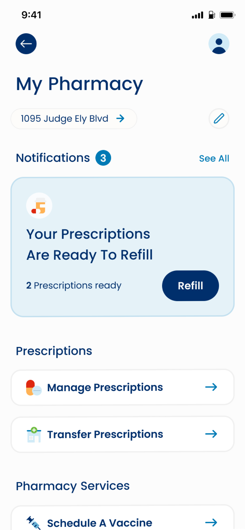 My Pharmacy screen displayed on a mobile device